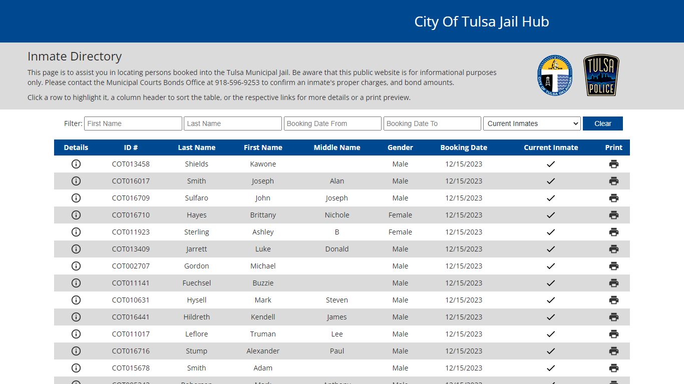 City of Tulsa Inmate Information
